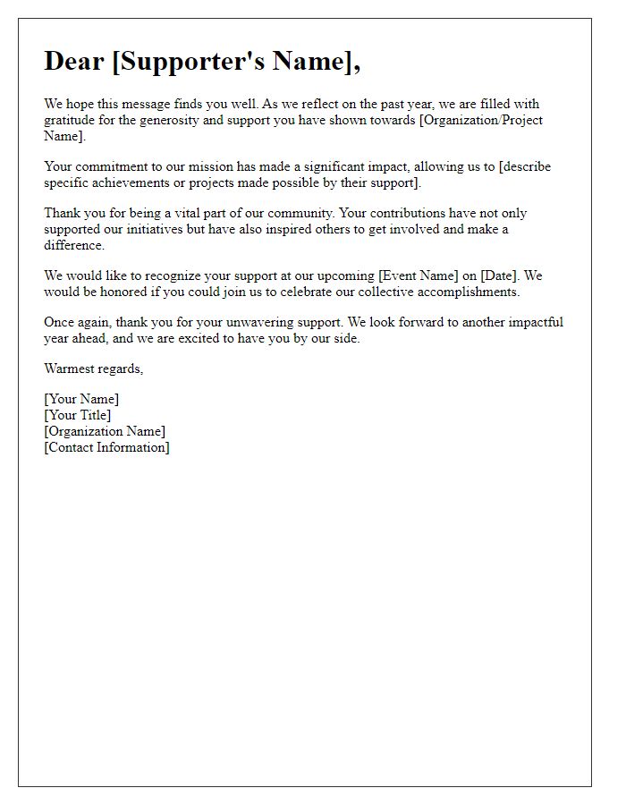 Letter template of recognition for annual giving supporters