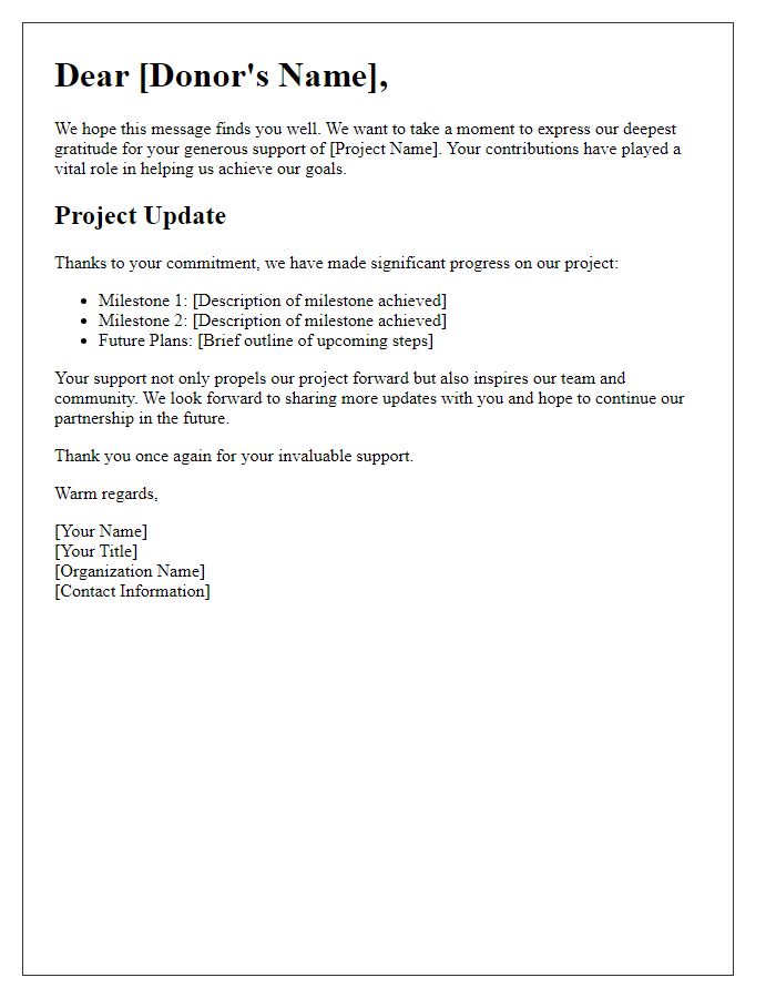 Letter template of donor appreciation and project progress