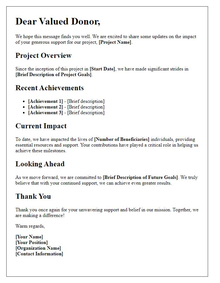 Letter template of project impact update for valued donors