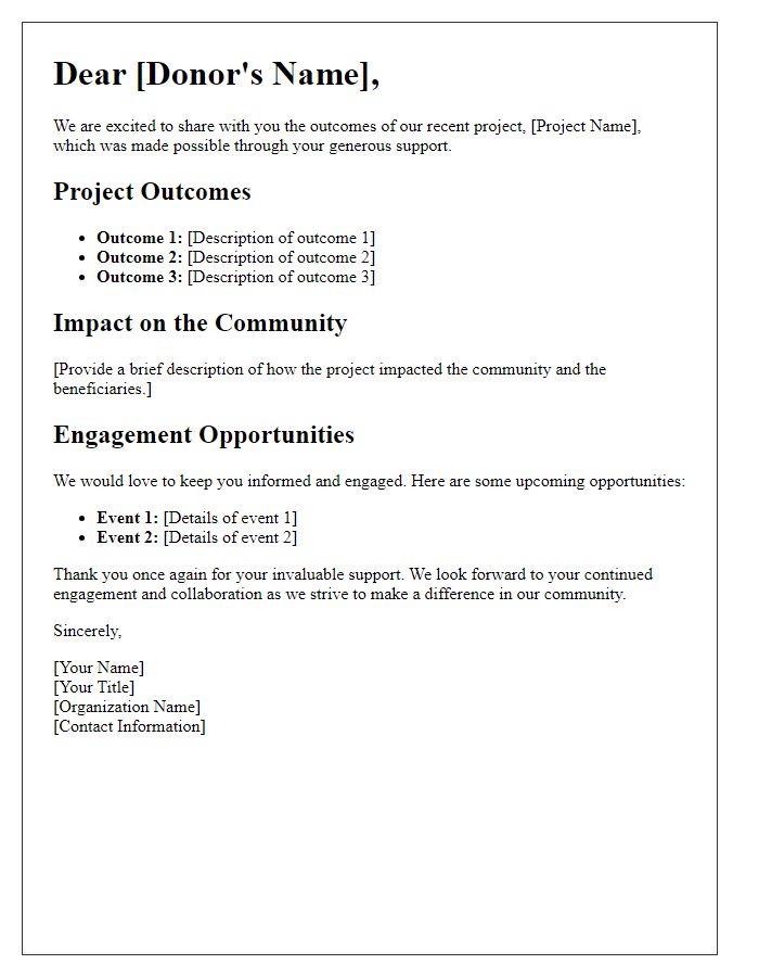 Letter template of project outcomes and donor engagement