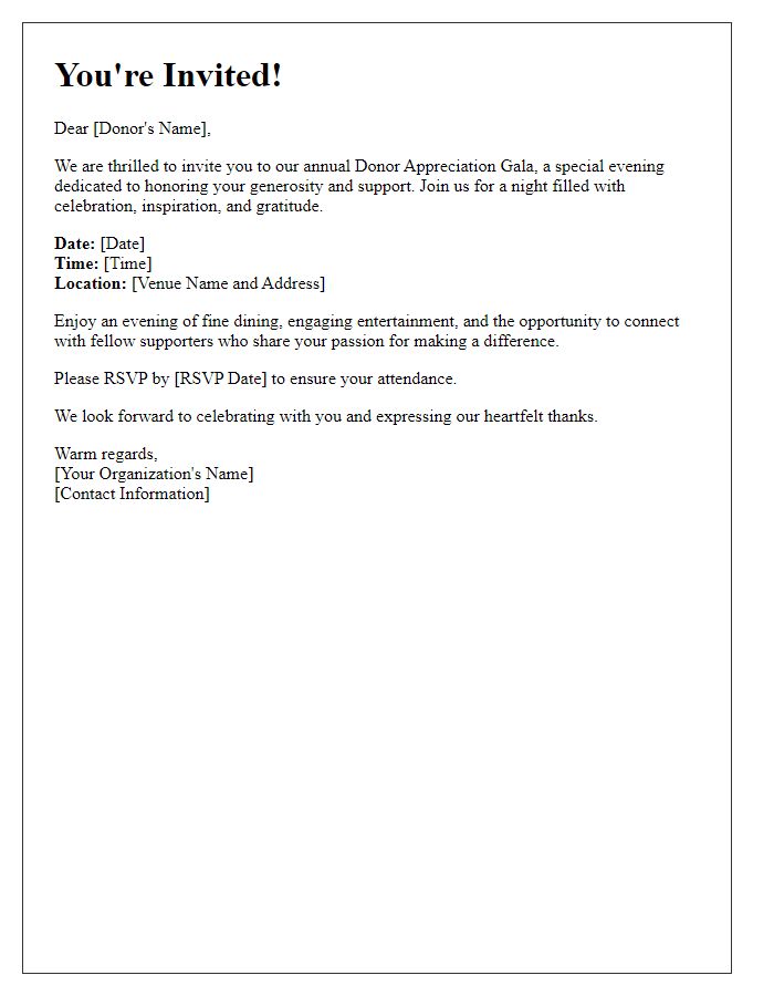 Letter template of Donor Appreciation Gala Invitation