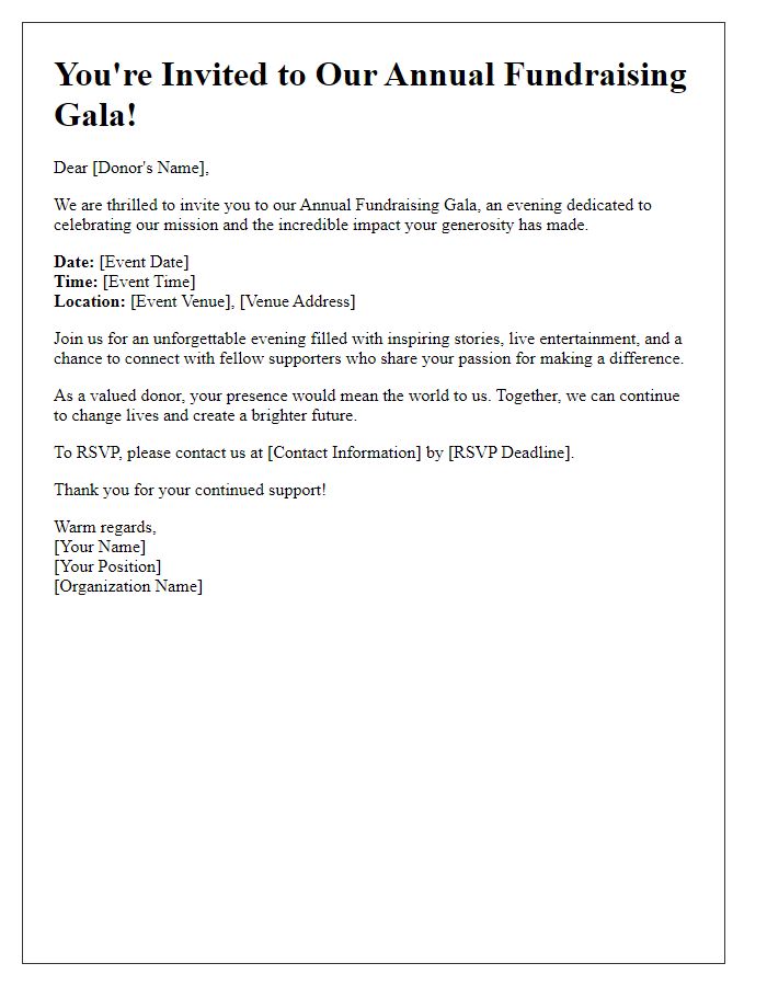 Letter template of Fundraising Gala Invitation for Generous Donors