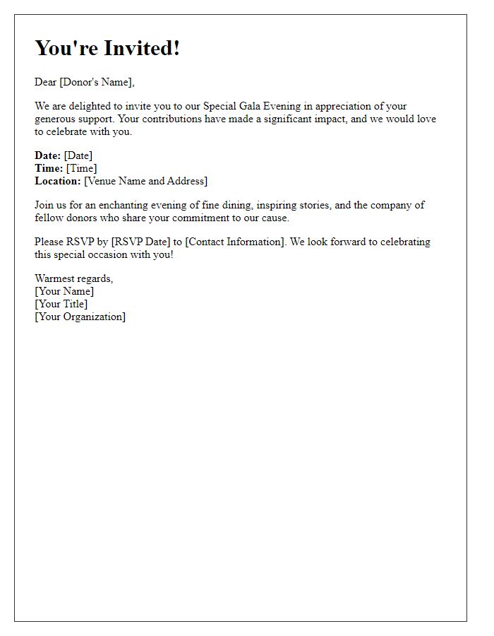 Letter template of Special Gala Evening Invitation for Valued Donors