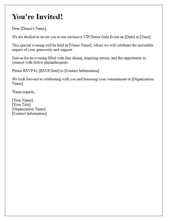 Letter template of VIP Donor Gala Event Invitation