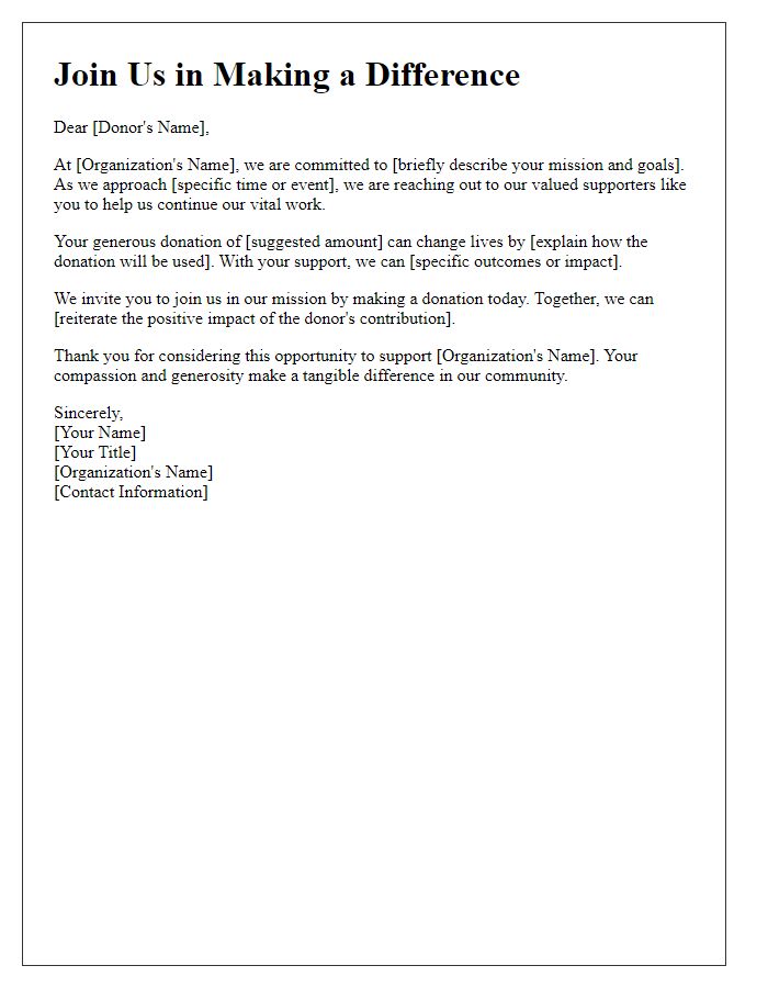 Letter template of mission-driven donation solicitation