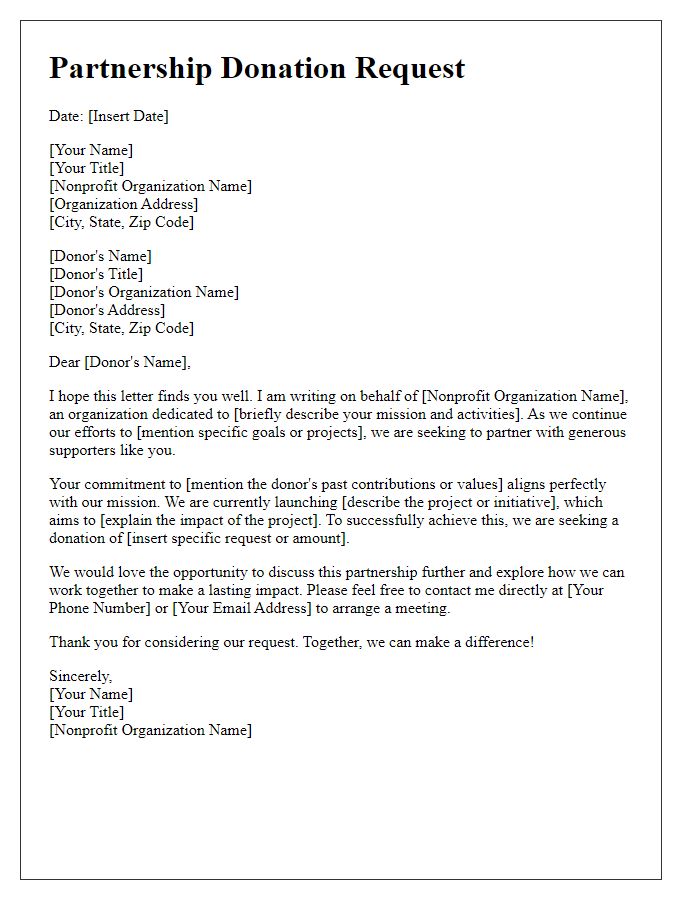 Letter template of nonprofit partnership donation request