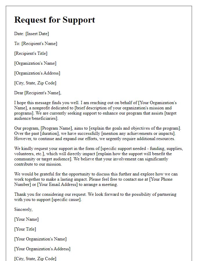 Letter template of nonprofit program support request