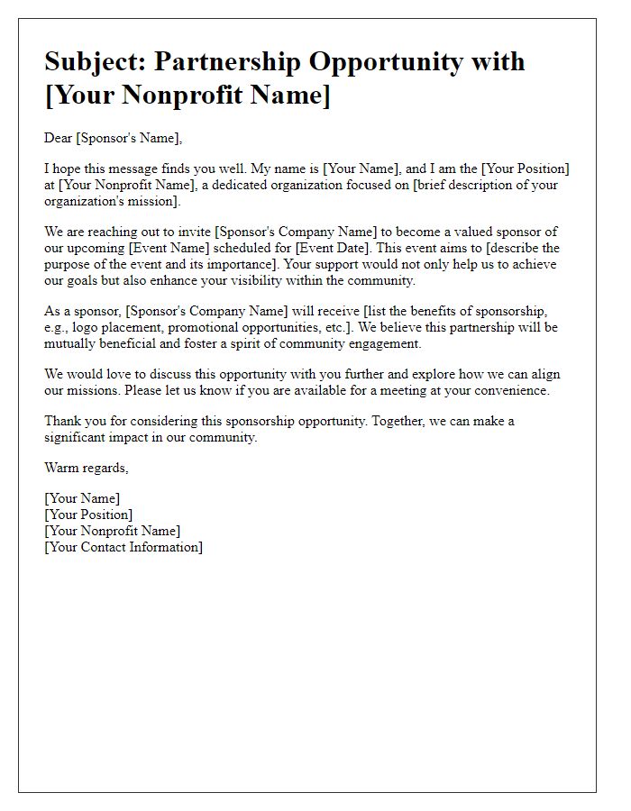 Letter template of nonprofit sponsorship solicitation