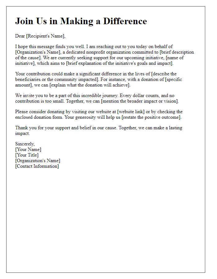 Letter template of social cause fundraising appeal