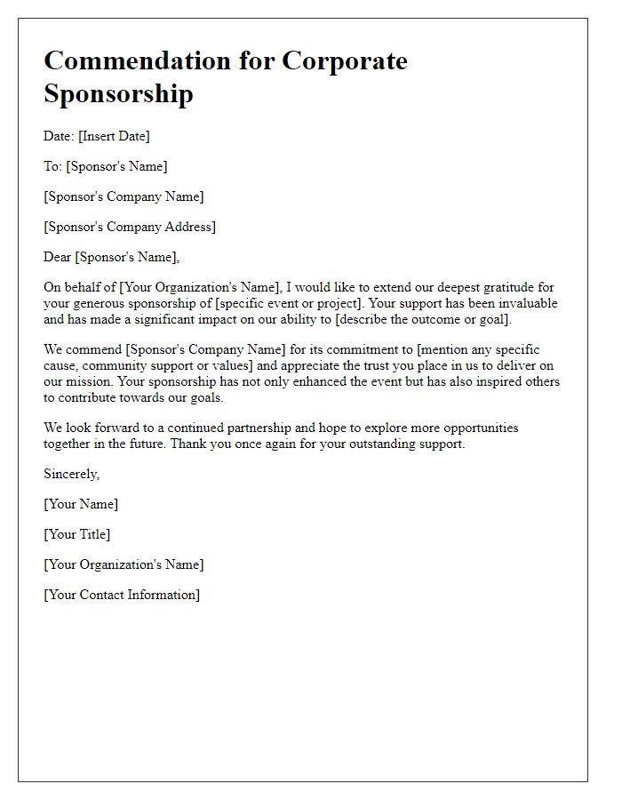 Letter template of commendation for corporate sponsorship