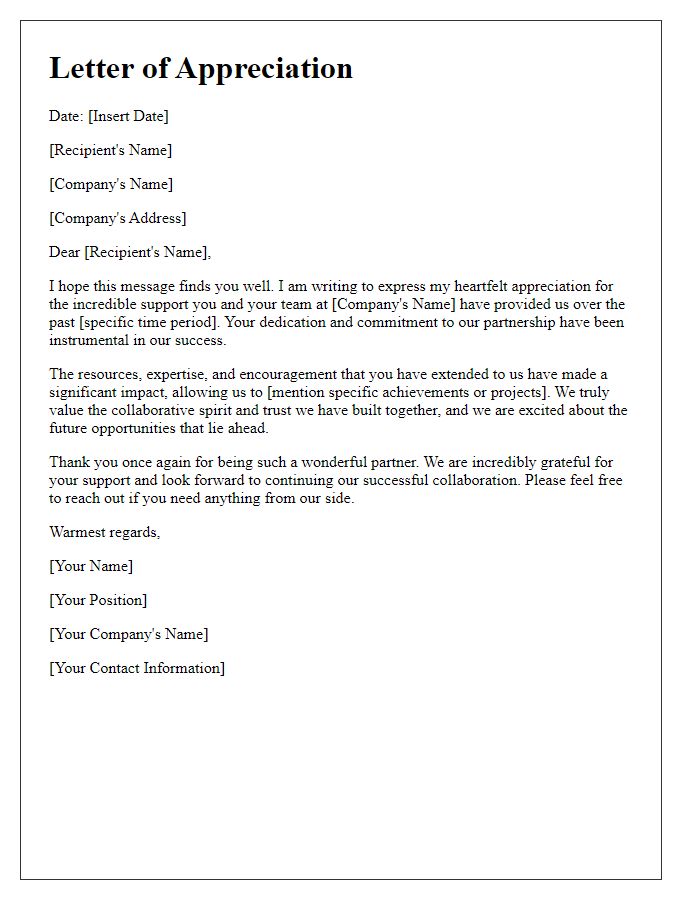 Letter template of heartfelt appreciation for corporate support