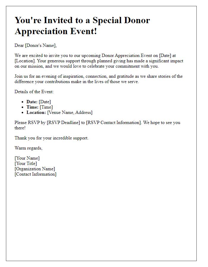 Letter template of planned giving invitation for donor appreciation event