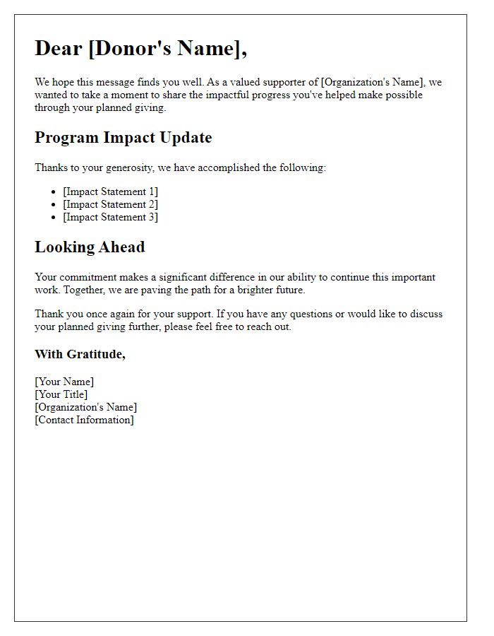 Letter template of planned giving update for program impact