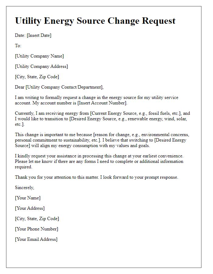 Letter template of utility energy source change request