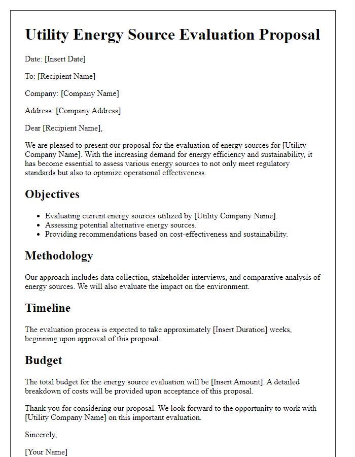 Letter template of utility energy source evaluation proposal