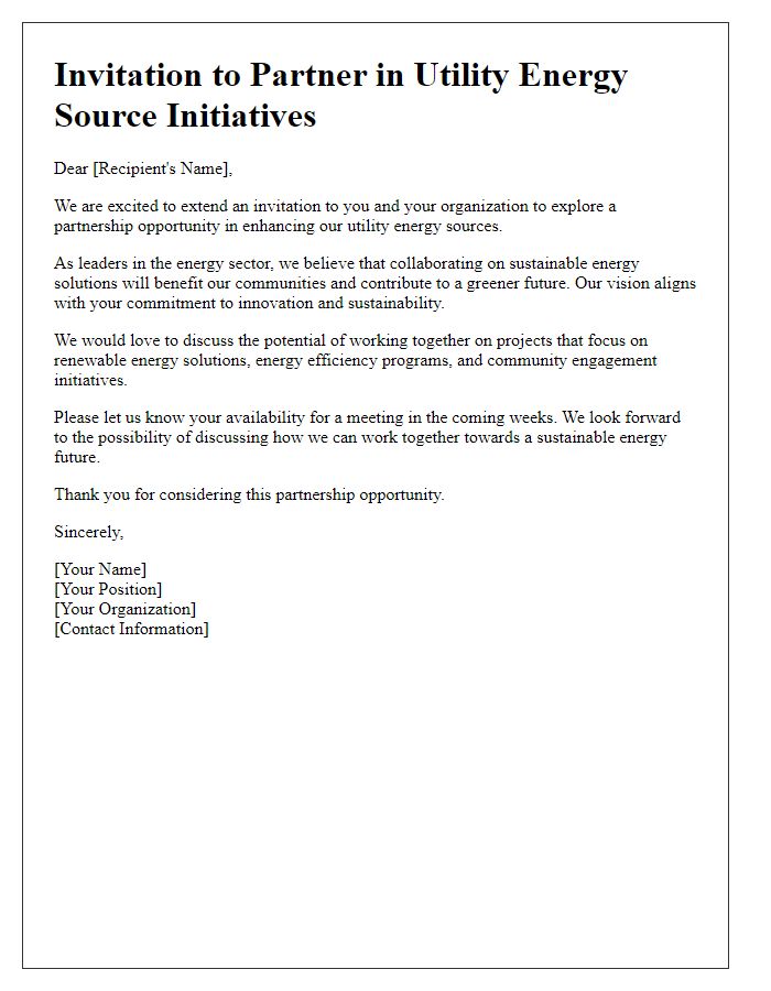 Letter template of utility energy source partnership invitation