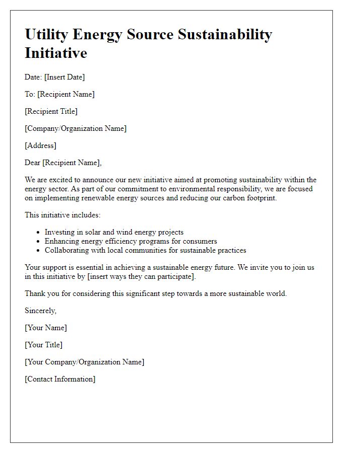 Letter template of utility energy source sustainability initiative