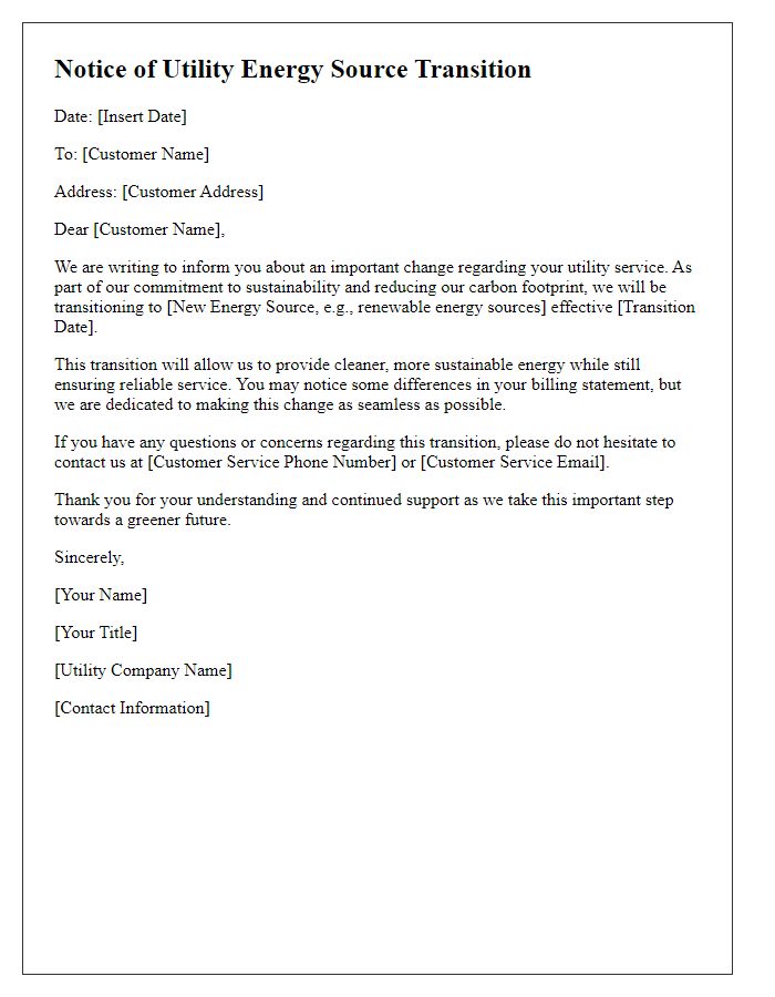 Letter template of utility energy source transition notice