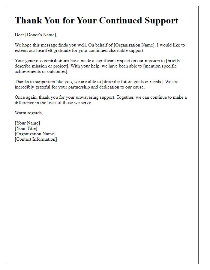 Letter template of thanks for continued charitable support