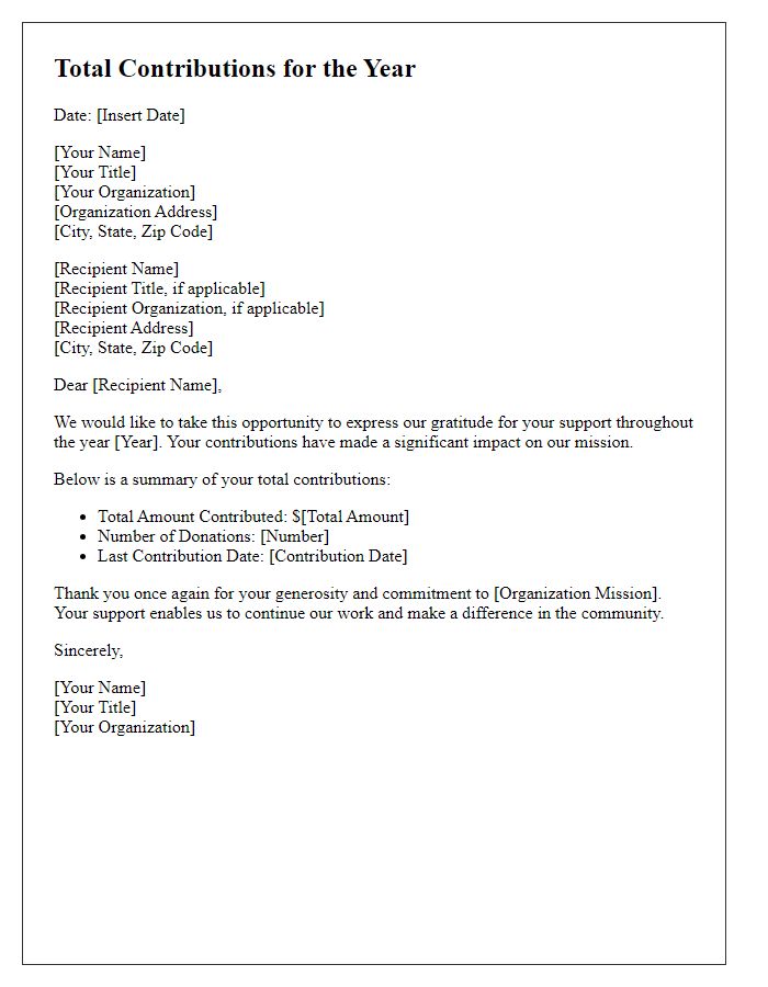 Letter template of total contributions for the year