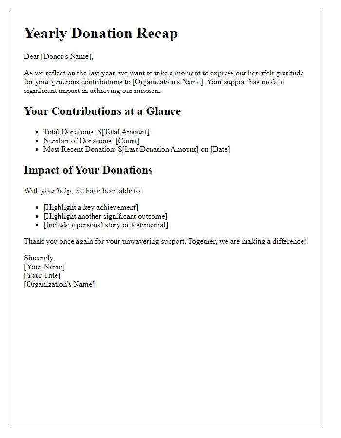 Letter template of yearly donation recap