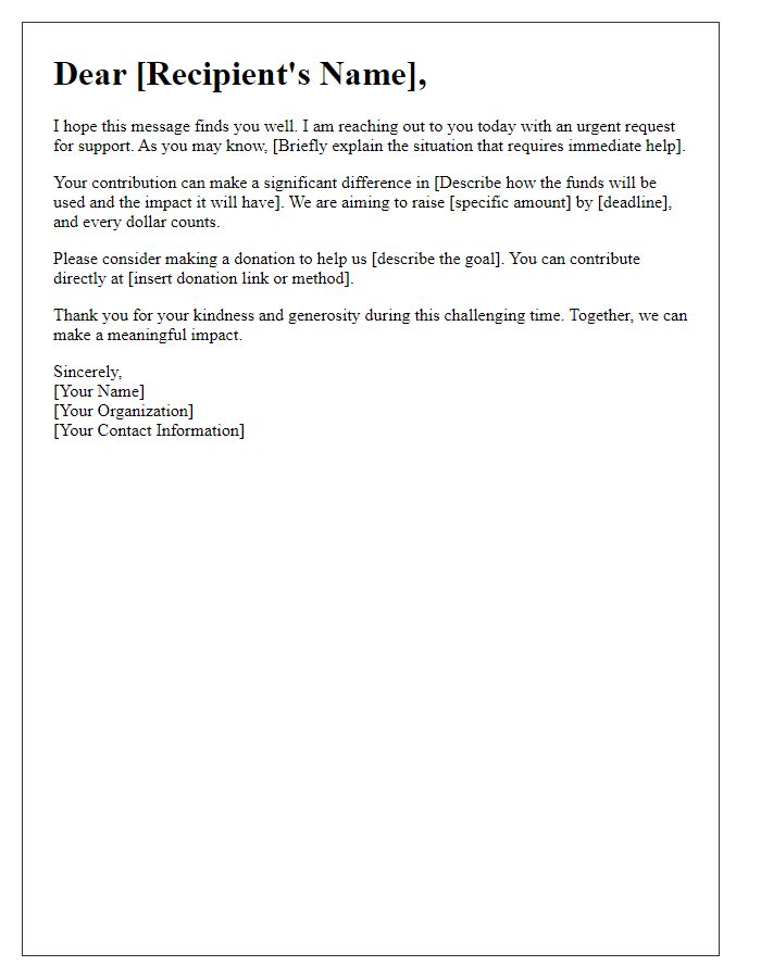 Letter template of immediate help fundraising letter