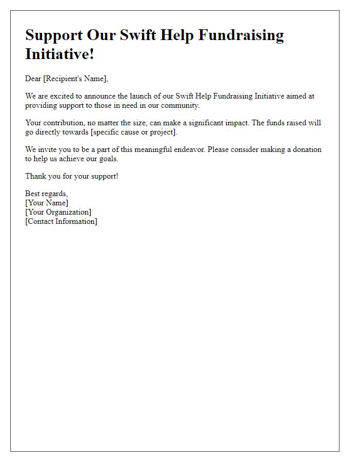 Letter template of swift help fundraising initiative