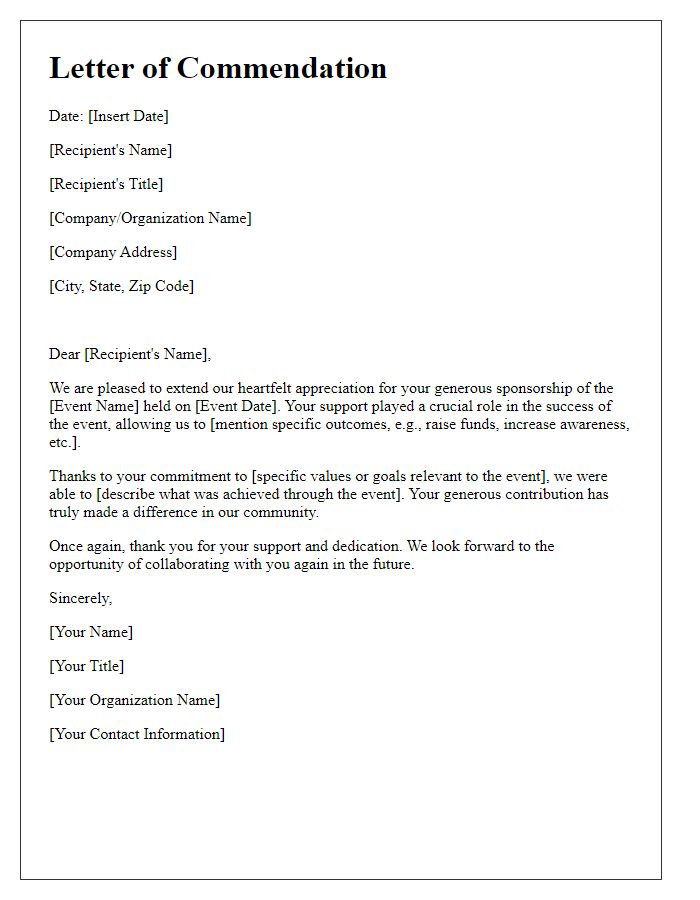 Letter template of Commendation for Event Sponsorship