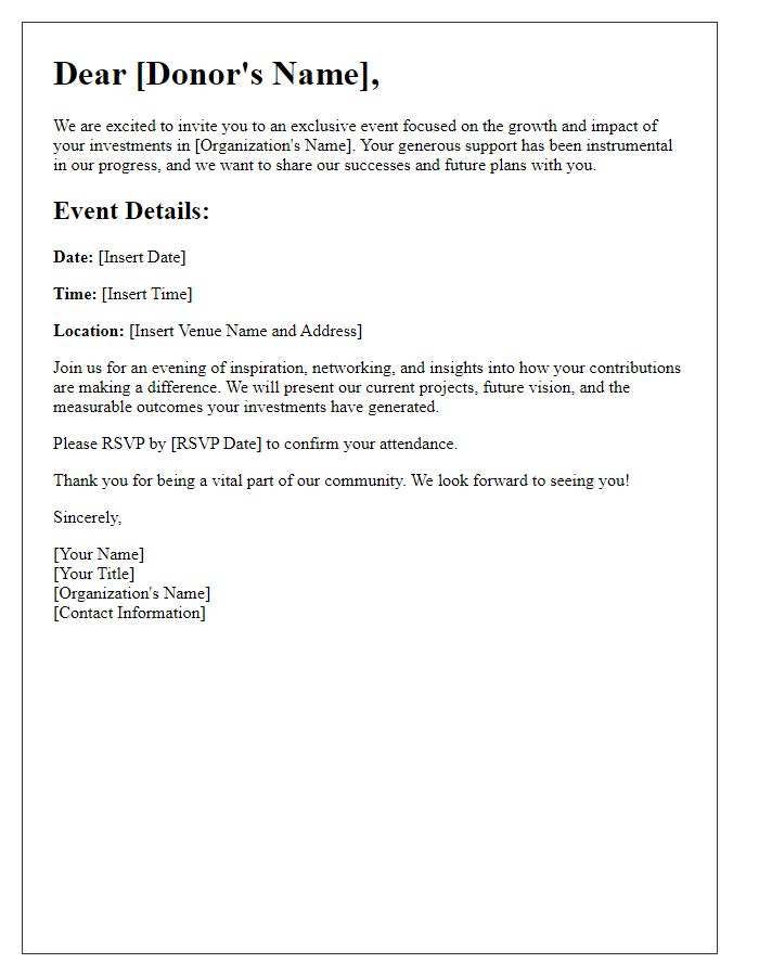 Letter template of donor investment growth invitation