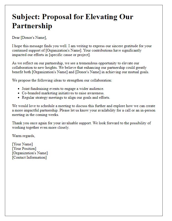 Letter template of donor partnership elevation suggestion