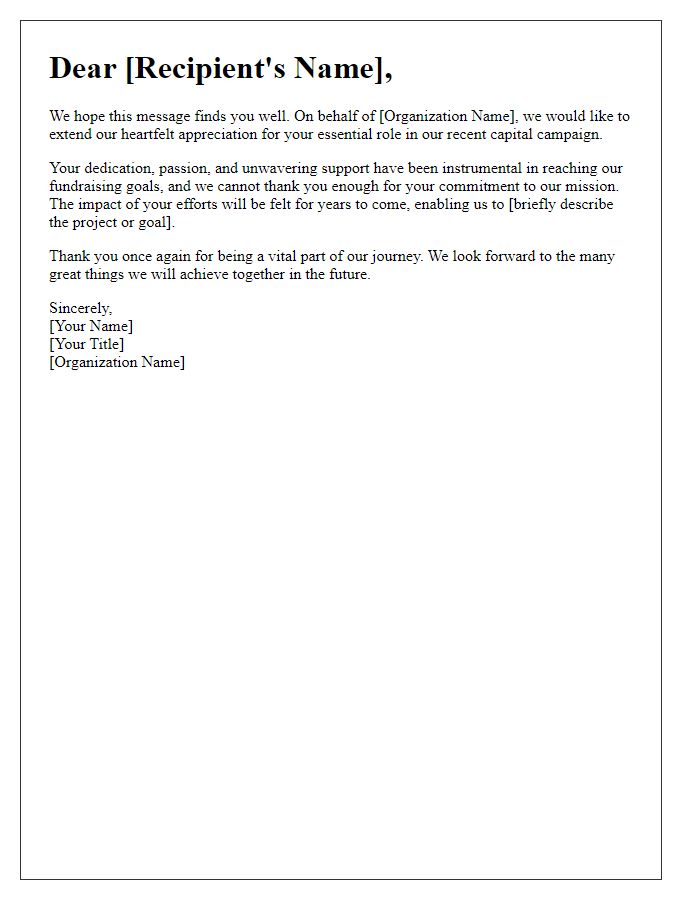 Letter template of appreciation for your essential role in our capital campaign