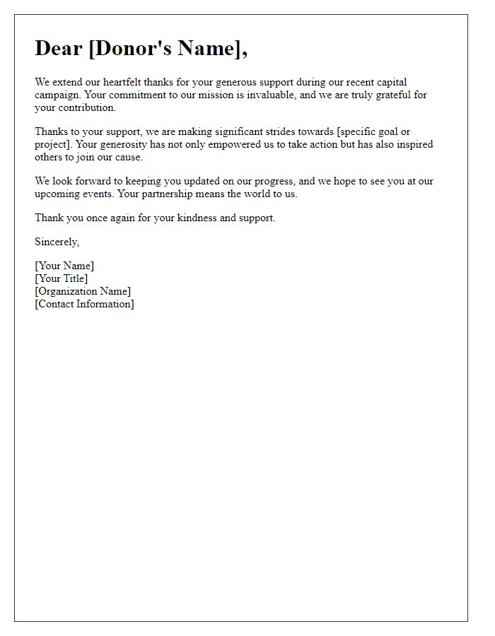 Letter template of heartfelt thanks for your capital campaign support