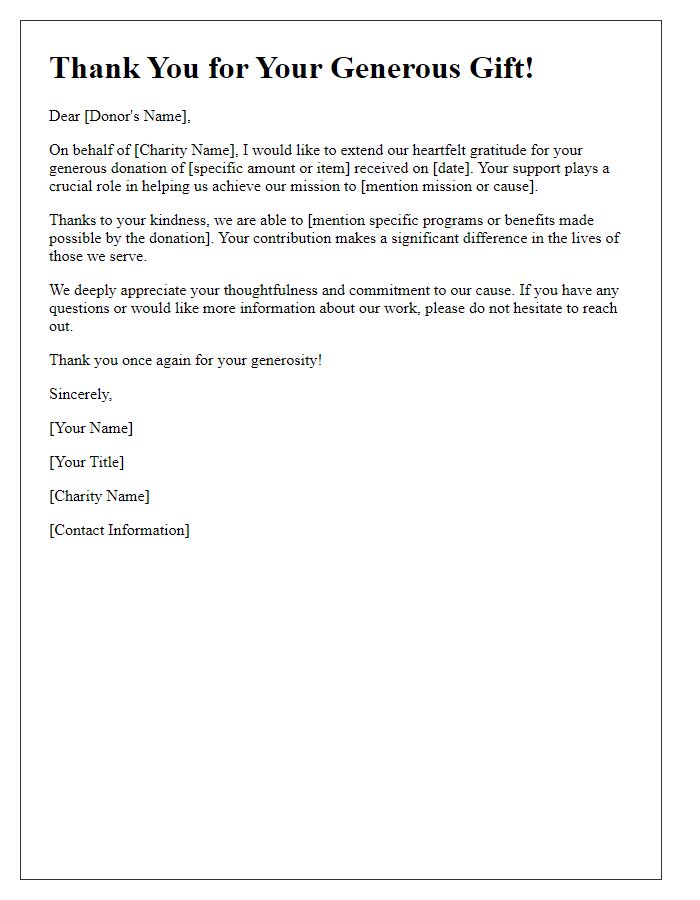 Letter template of charity gift acknowledgment