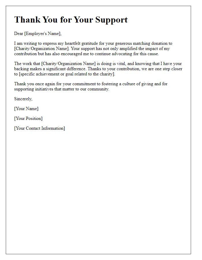 Letter template of thanks for employer-sponsored matching donation