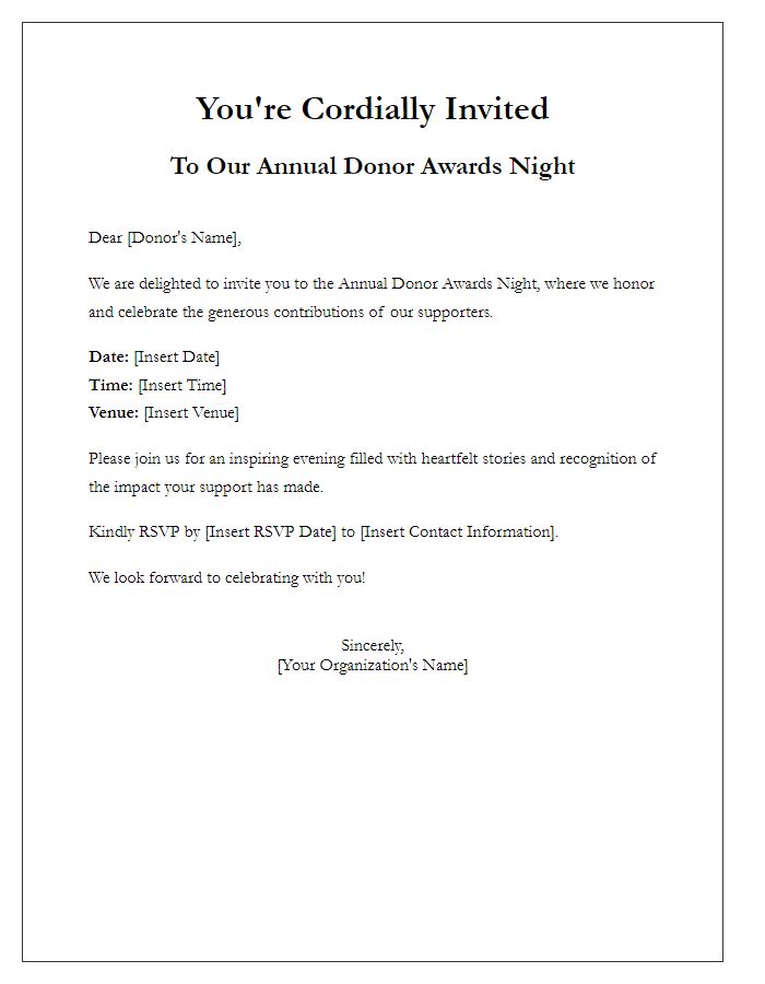 Letter template of elegant invitation to donor awards night.