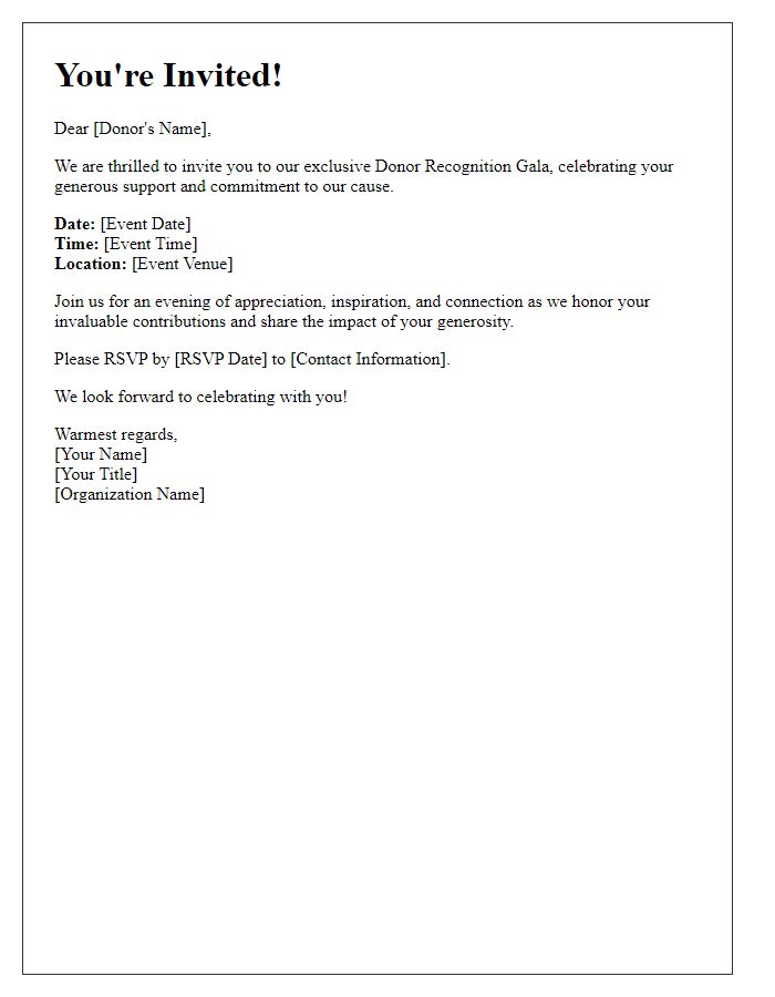 Letter template of exclusive invitation for donor recognition gala.