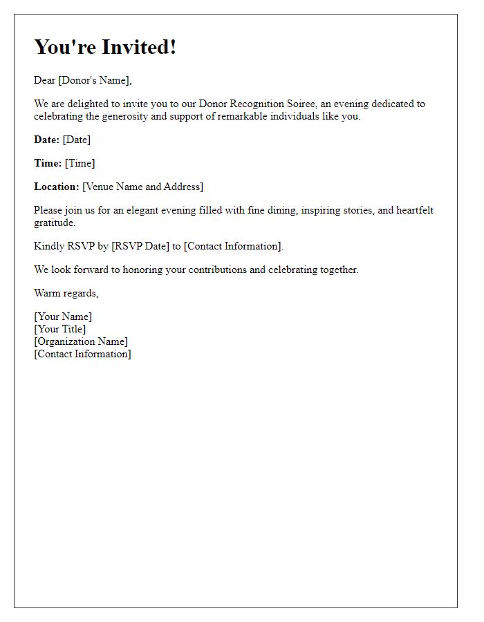 Letter template of gracious invitation for donor recognition soire.