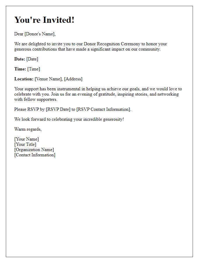 Letter template of heartfelt invitation to donor recognition ceremony.