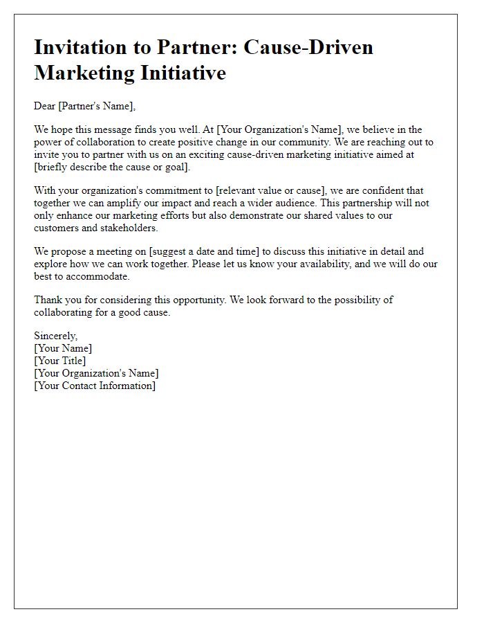 Letter template of cause-driven marketing initiative partnership invitation