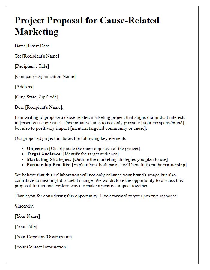 Letter template of cause-related marketing project proposal