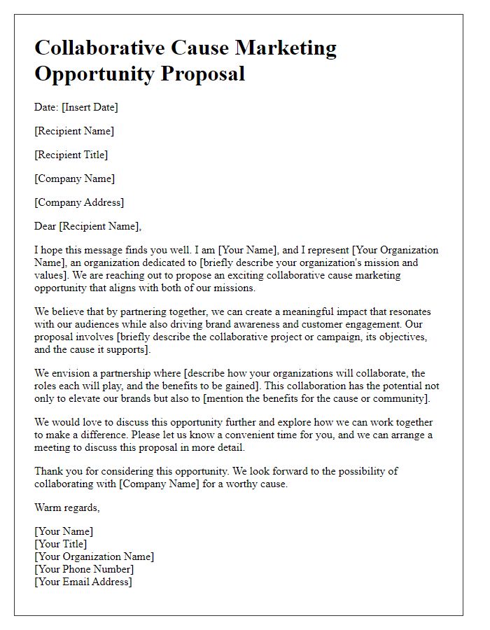 Letter template of collaborative cause marketing opportunity proposal