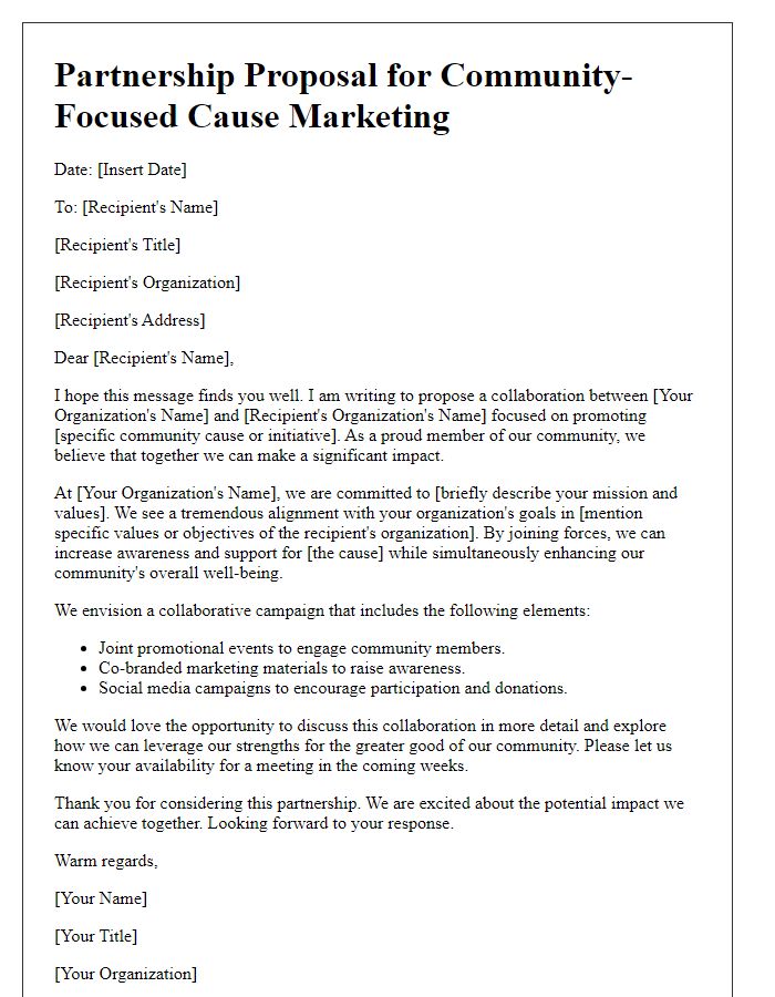 Letter template of community-focused cause marketing collaboration