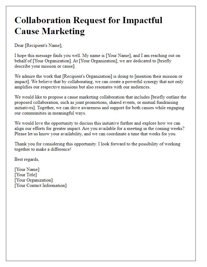 Letter template of impactful cause marketing collaboration request