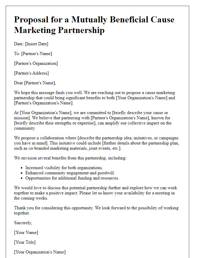 Letter template of mutually beneficial cause marketing partnership offer