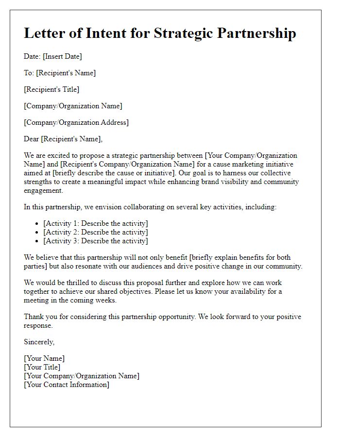 Letter template of strategic partnership for cause marketing initiative