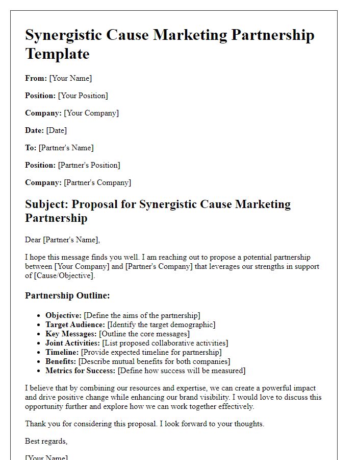 Letter template of synergistic cause marketing partnership outline