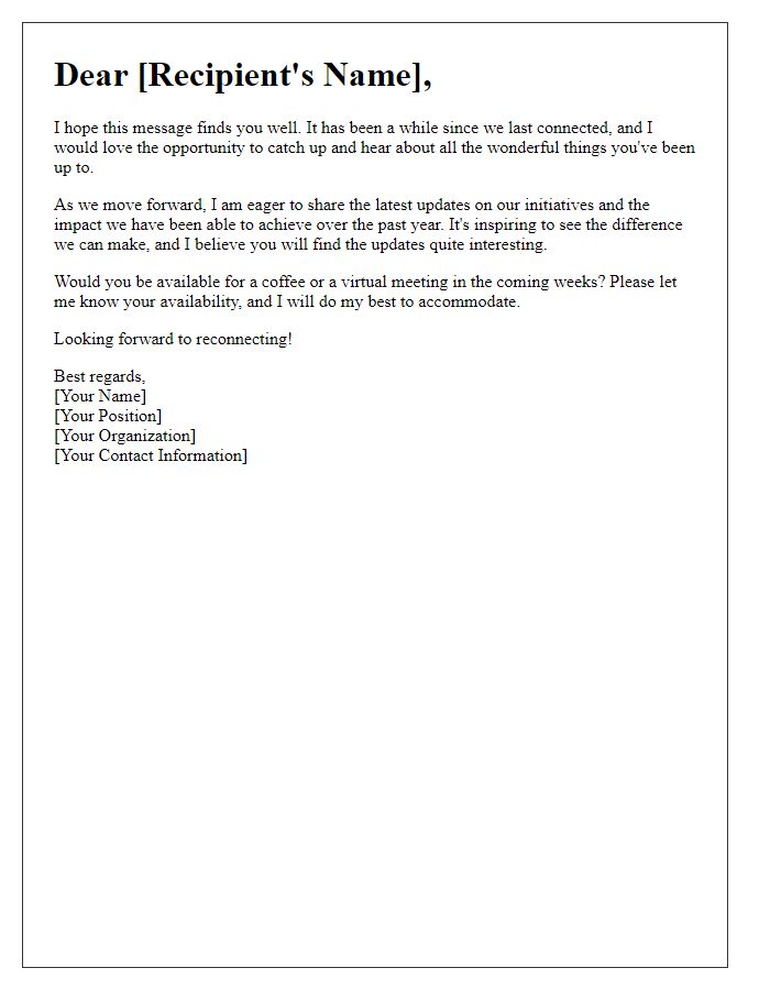 Letter template of invitation to reconnect and update on impact