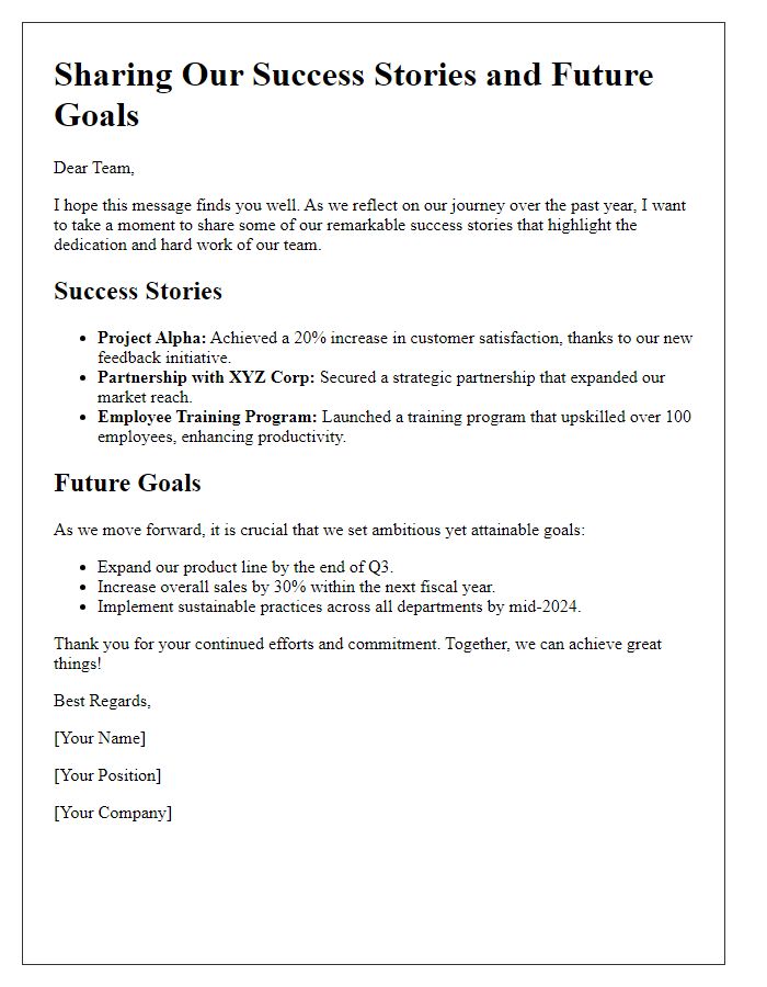 Letter template of sharing success stories and future goals