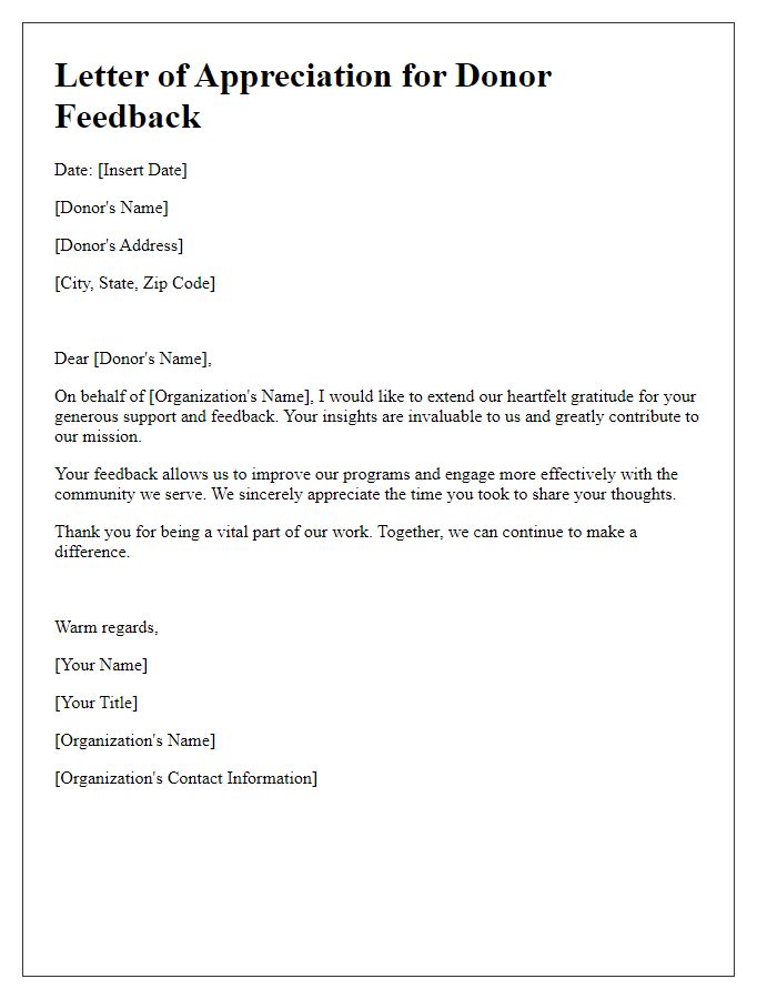 Letter template of appreciation for donor feedback