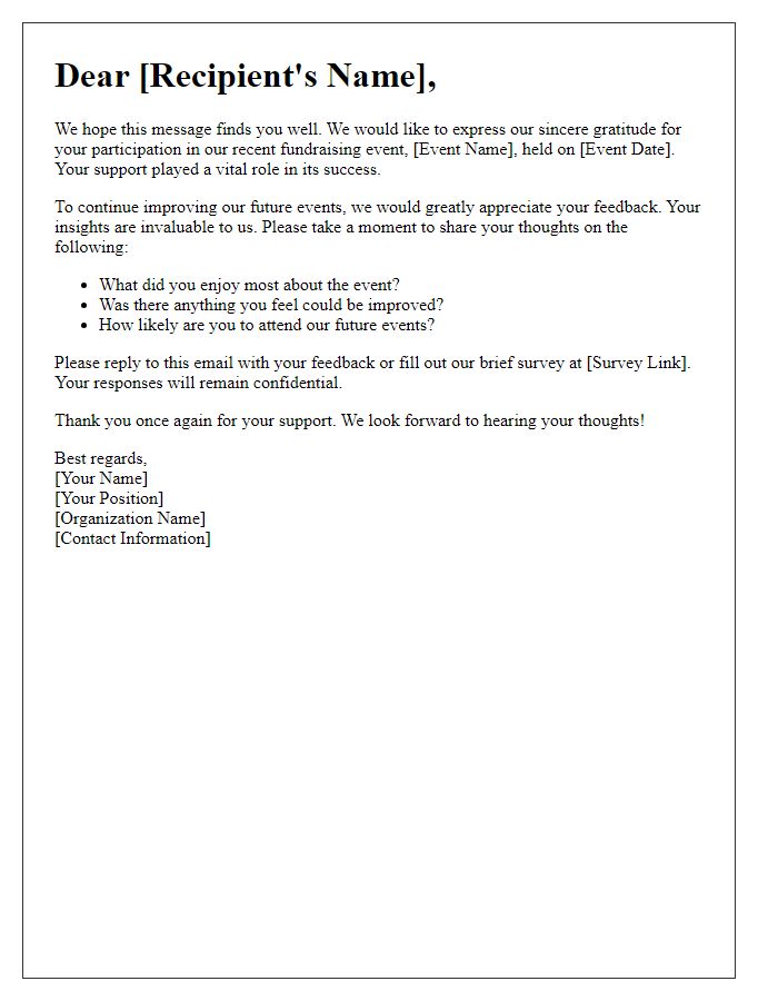 Letter template of feedback request for fundraising events